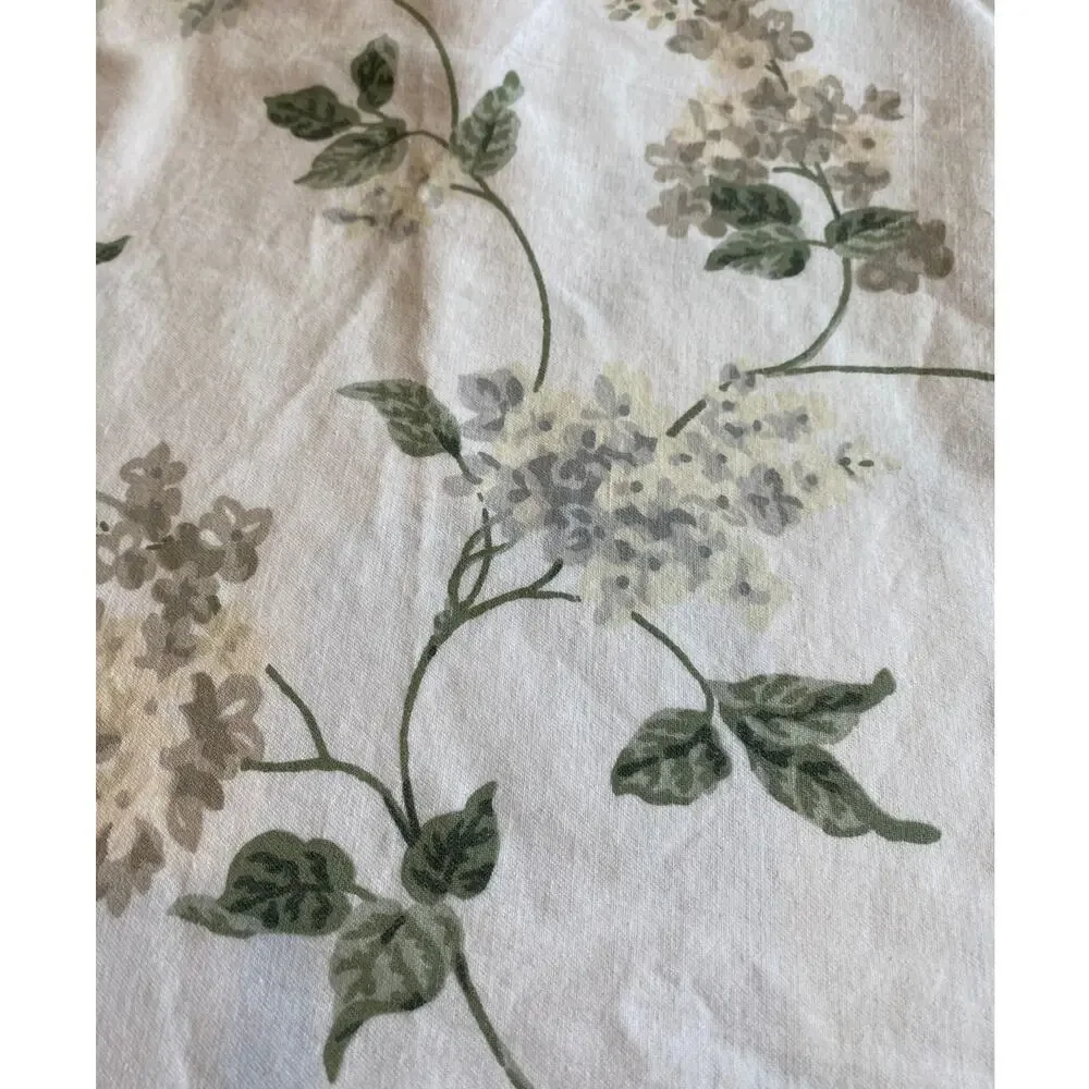 Vintage Waverly Flat Sheet Sage Hydrangea King Ruffles Eyelet 100% Cotton USA